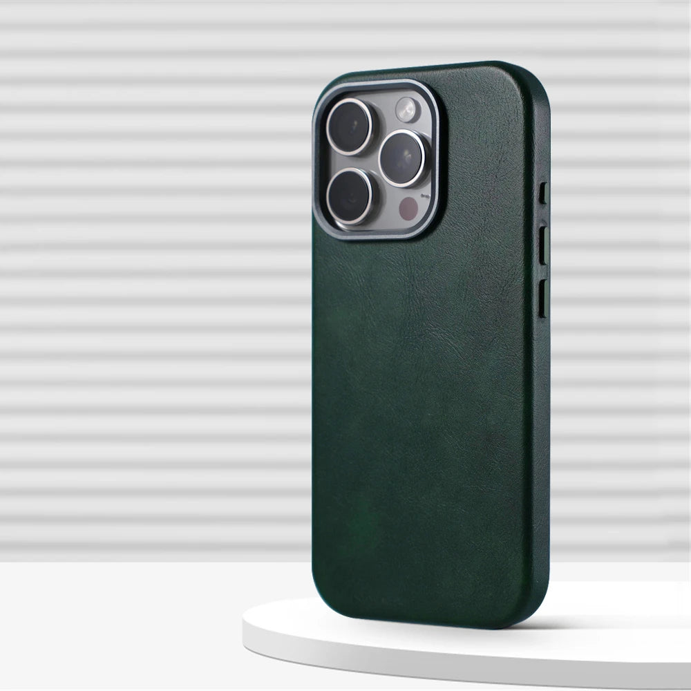 Luxury Retro Leather MagSafe Phone Case with Alloy Lens