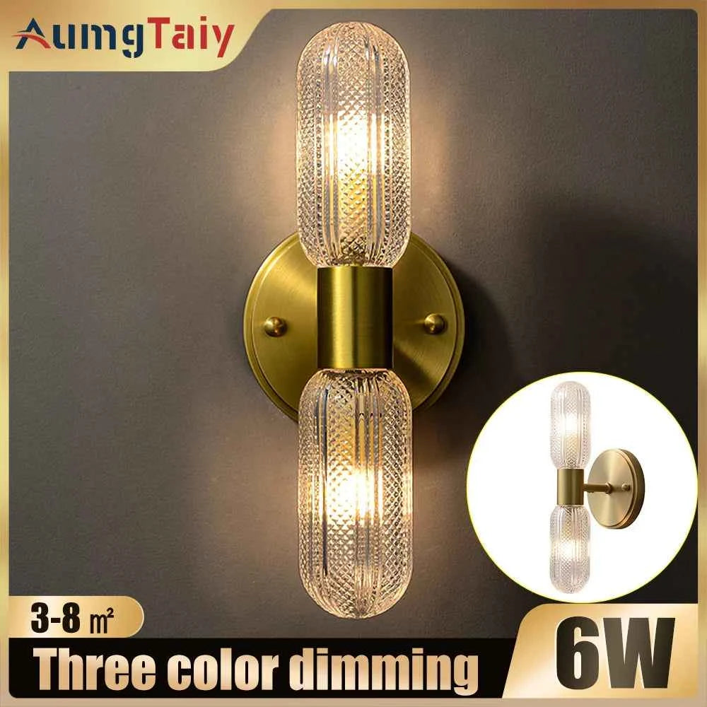 Luxury Gold Glass Wall Sconce - Elegant LED 12W Lighting