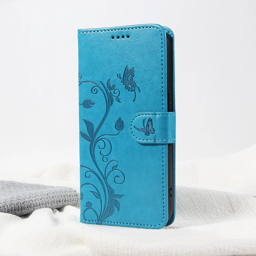 Premium Butterfly Flower Leather Case - Flip Wallet Book Cover
