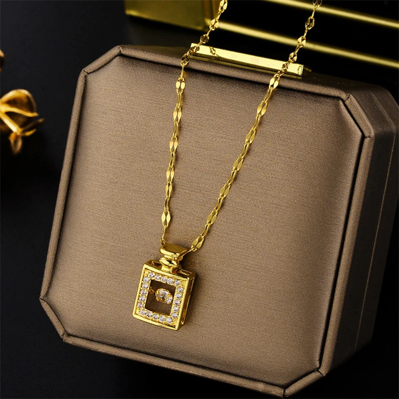 Elegant Zircon Crystal Stainless Steel Necklace