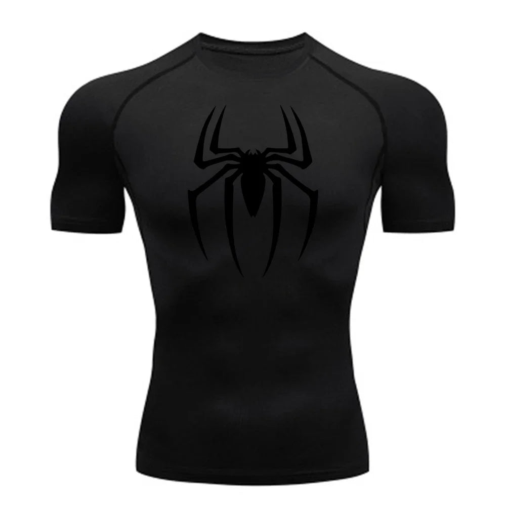 Men's Spider Printed Sports Top - Breathable Quick-Drying Fitness Tee