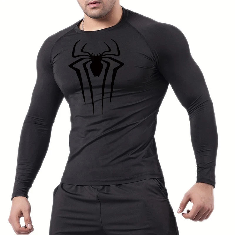Spider Print Long Sleeve Compression Shirt - Athletic Baselayer