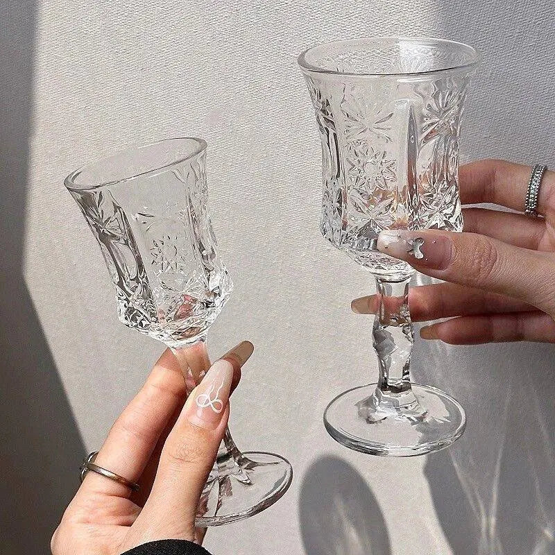 Vintage Relief Wine Glass - French style high-footed glass with intricate relief pattern