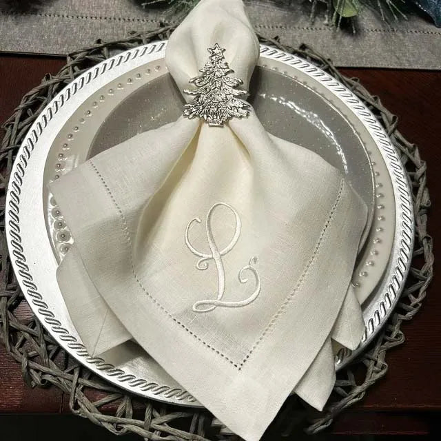 Customizable silk napkin - blue with embroidered logo, silk satin finish for dining table
