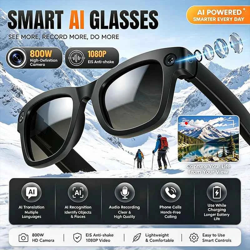 Advanced Smart Glasses - EIS Camera & AI Translation