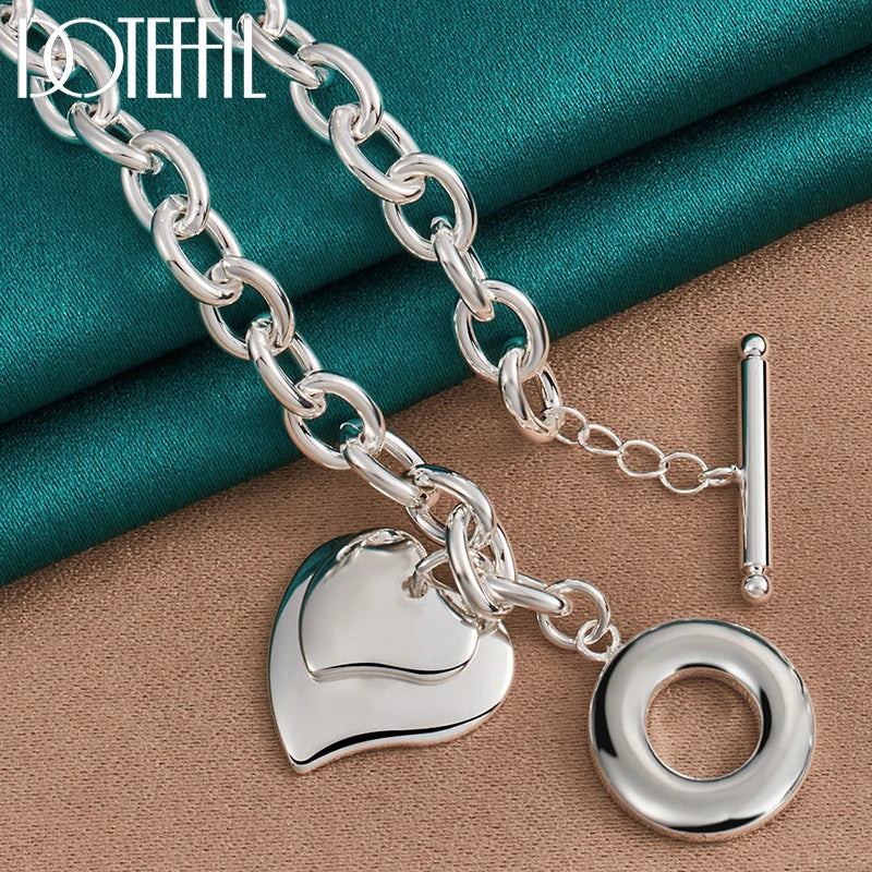 Elegant Sterling Silver Heart Set - Necklace & Bracelet