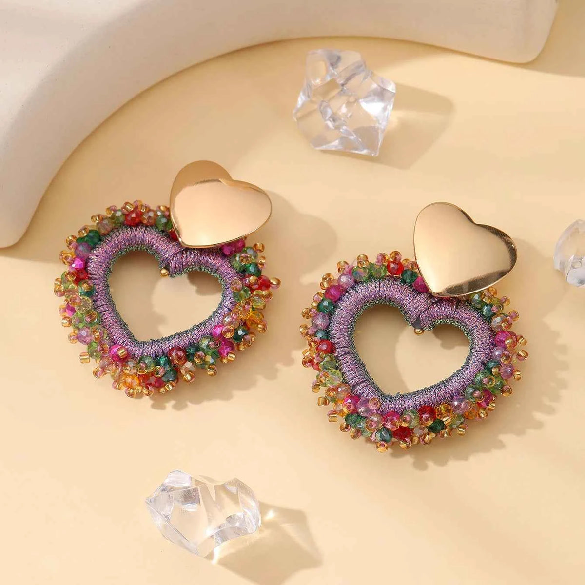 Elegant Heart Shape Drop Earrings - Handmade Crystal Jewelry