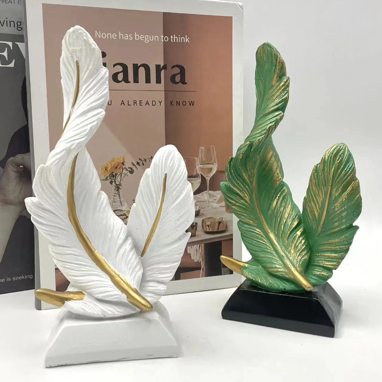 Elegant Artistic Feather Sculpture - Modern Resin Centerpiece