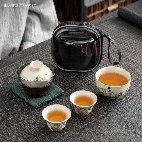 Elegant Portable Travel Tea Set - Hand-painted Ceramic Teaware