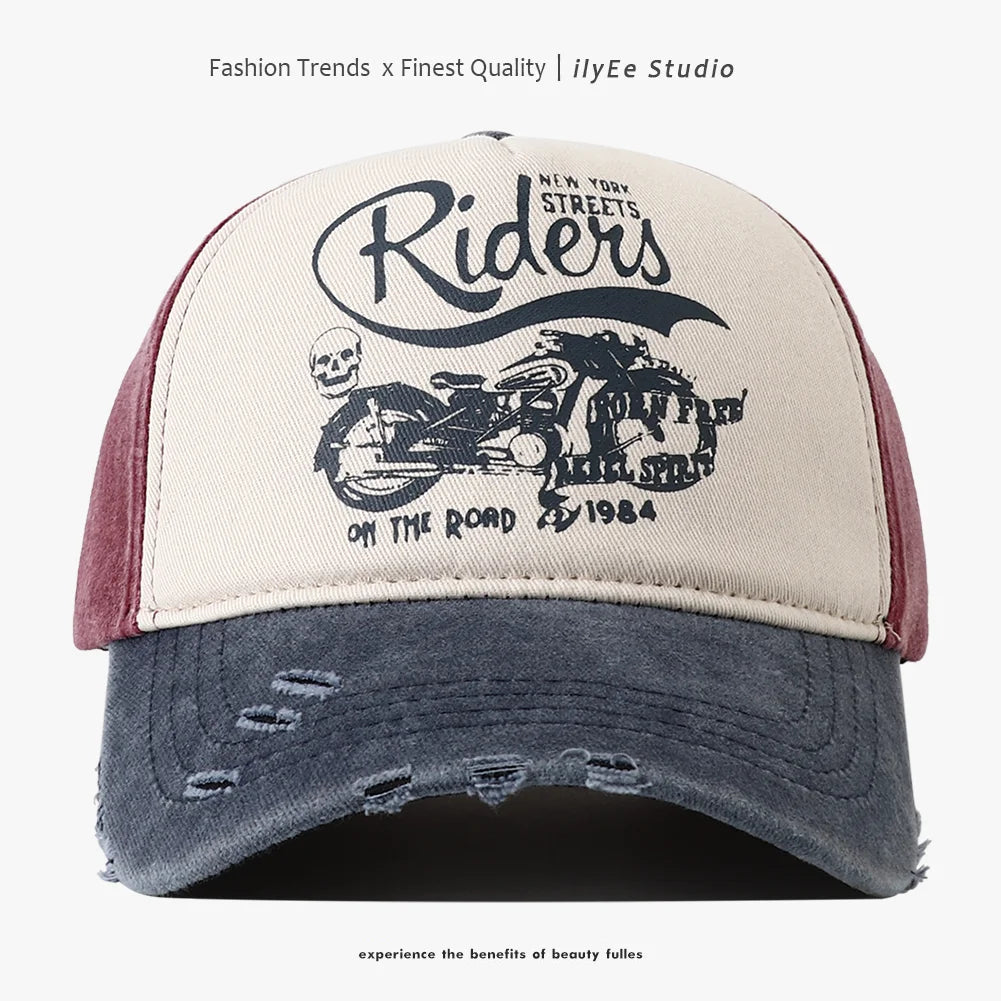 New Washed Cotton Baseball Cap for Women Men Adjustable Snapback Hats Motorcycle Print Hip Hop Dad Hat Men's Summer Cap - Tulique