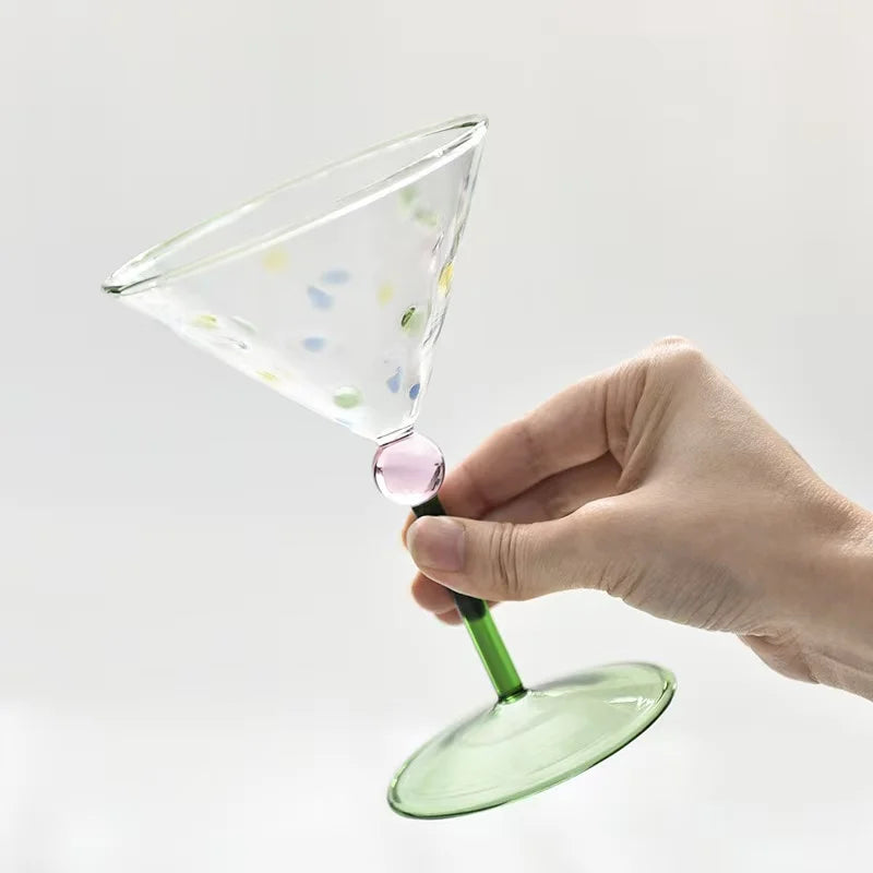 Elegant Polka Dot Glass Goblet - Vintage French Style