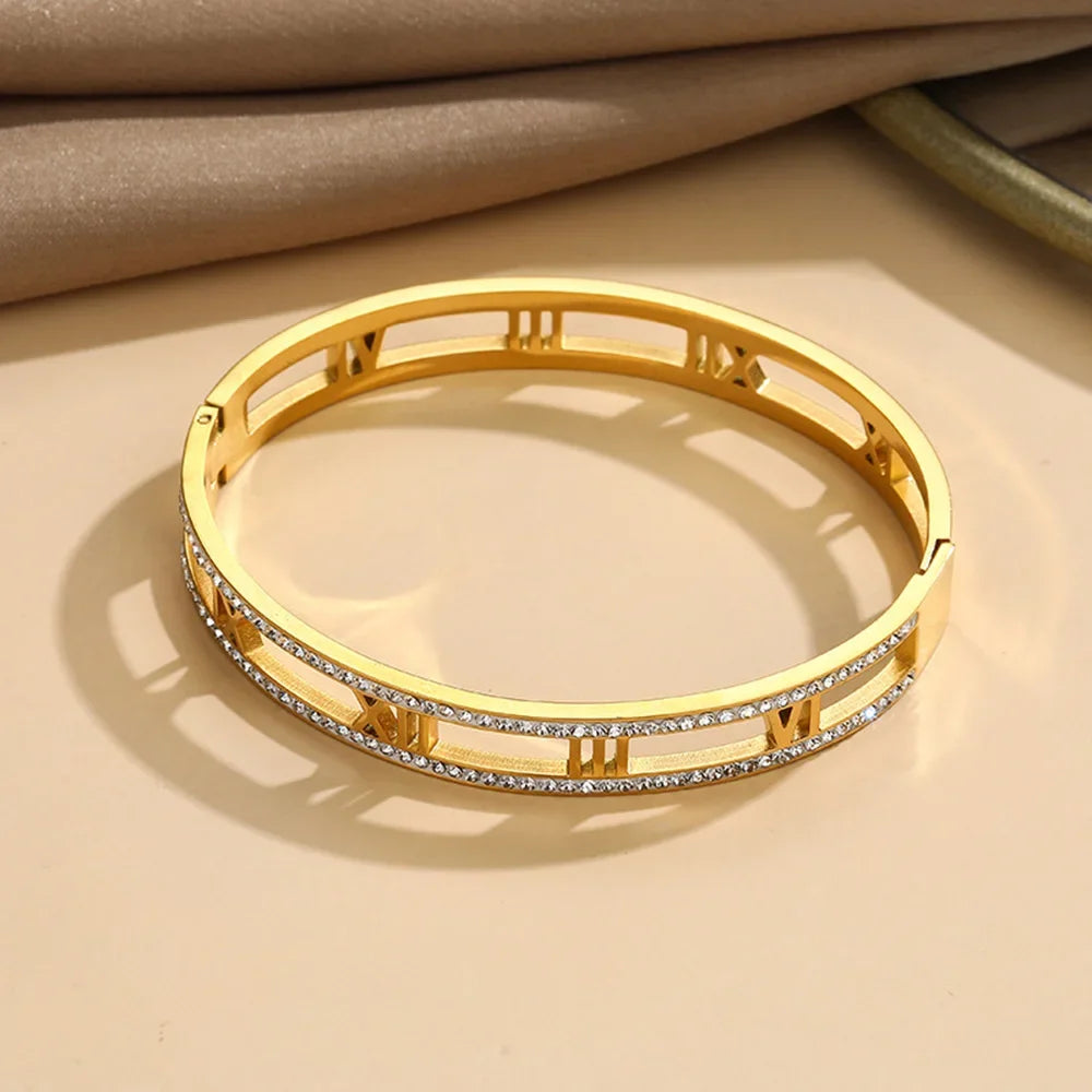 Luxury Crystal Roman Numeral Bracelet - Unisex Stainless Steel