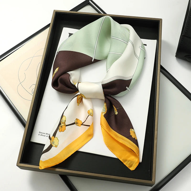 Luxury Silk Square Scarf - Elegant Satin Print Neck Wrap