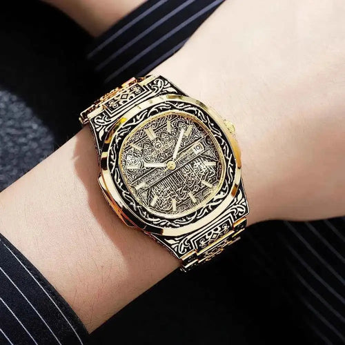 Elegant Men's Quartz Wristwatch - Embossed Stainless Steel
