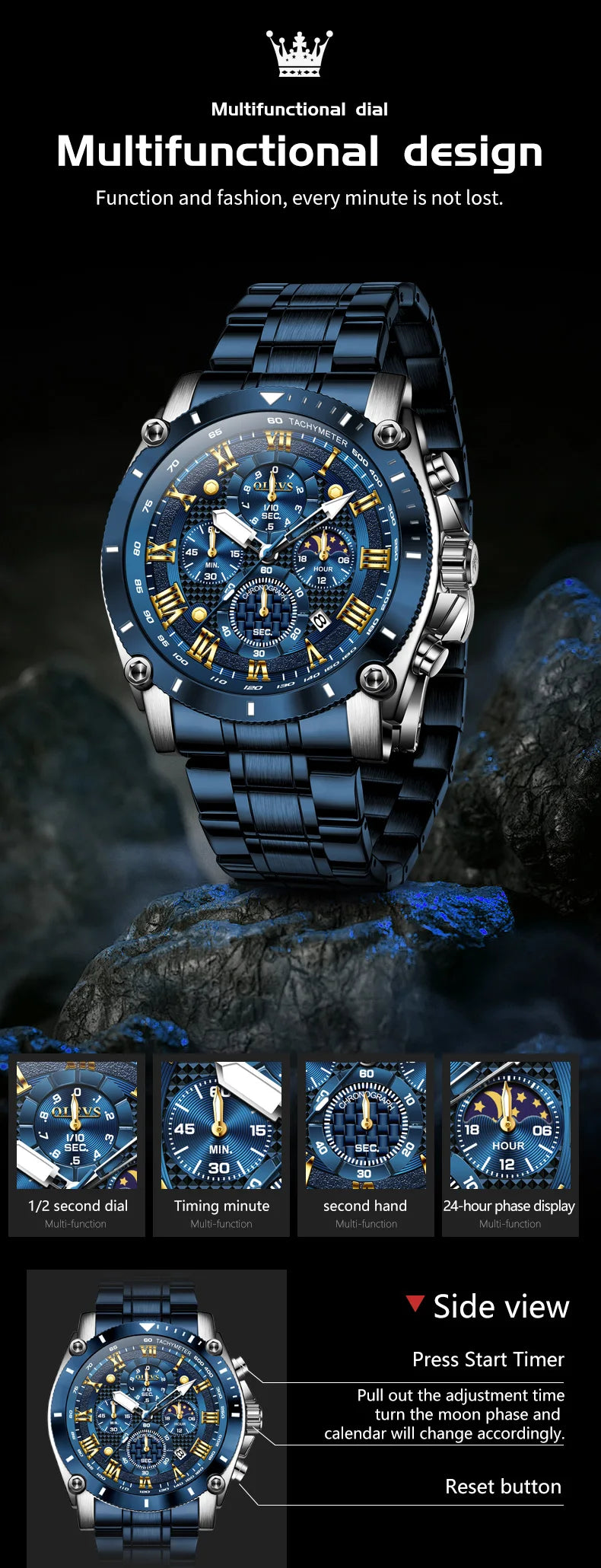 OLEVS Watches Man 3689 Multifunctional Sports Quartz Watch 30m Waterproof Luminous Date Mens Watch Original Business Brand - Tulique
