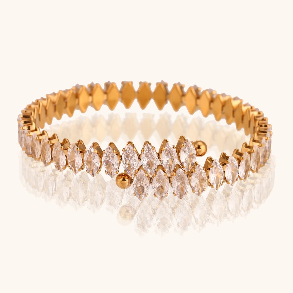 Luxury Rhombus Zircon Cuff Bracelet - Waterproof Gold Plated