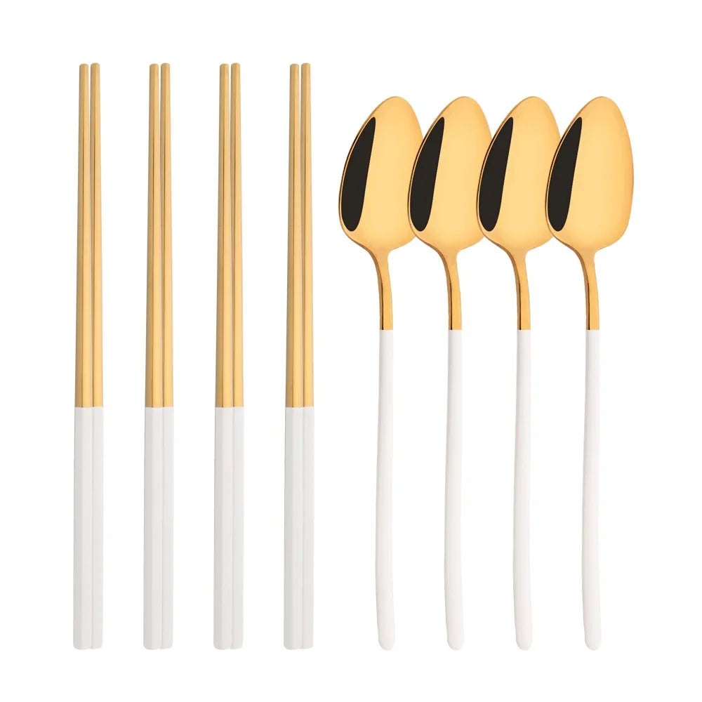 Premium Luxury Stainless Steel Cutlery Set - 8-Piece Korean Dinnerware