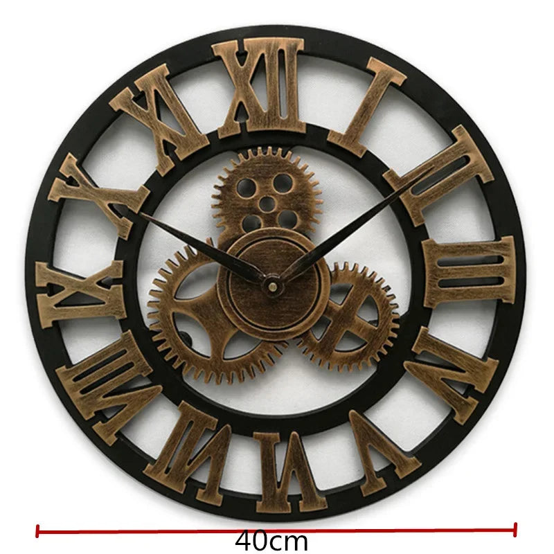 Premium Industrial Wood Wall Clock - European Retro Style