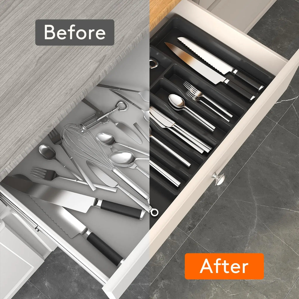 Premium Expandable Drawer Organizer - Adjustable Utensil Tray