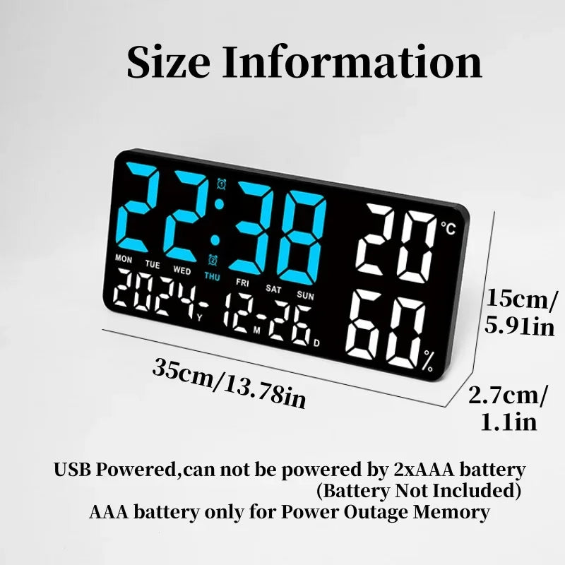 Premium Large Digital Wall Clock - 7-Color Mood Light & Dual Alarm