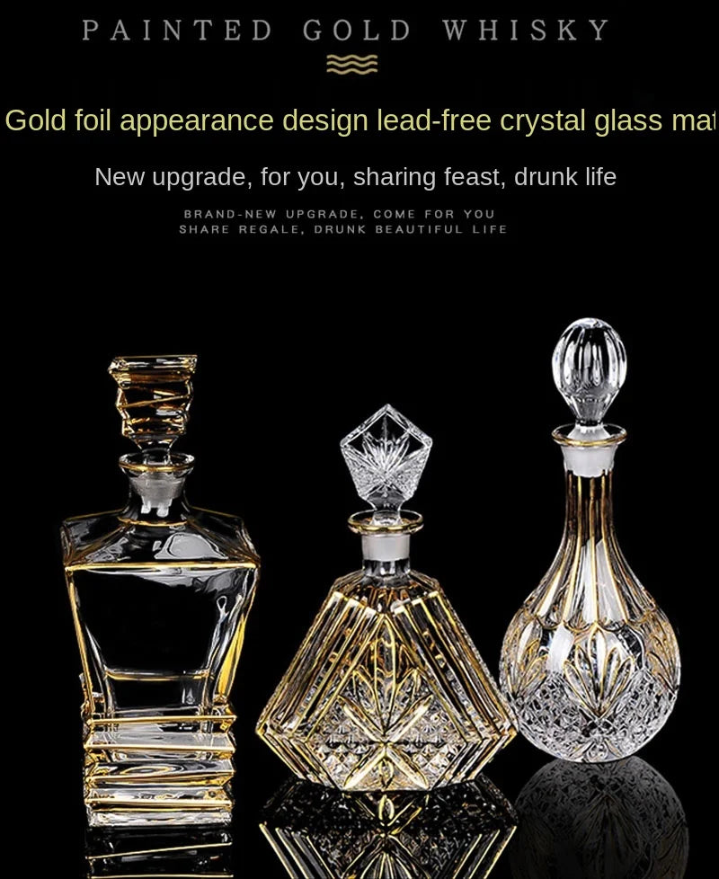 Elegant Crystal Wine Decanter - Gold Line Detail