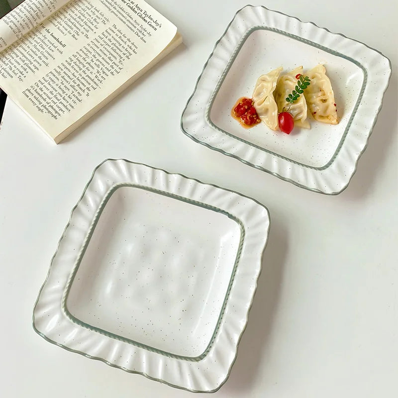 Elegant Square Ceramic Dinner Plate - Milk Yellow