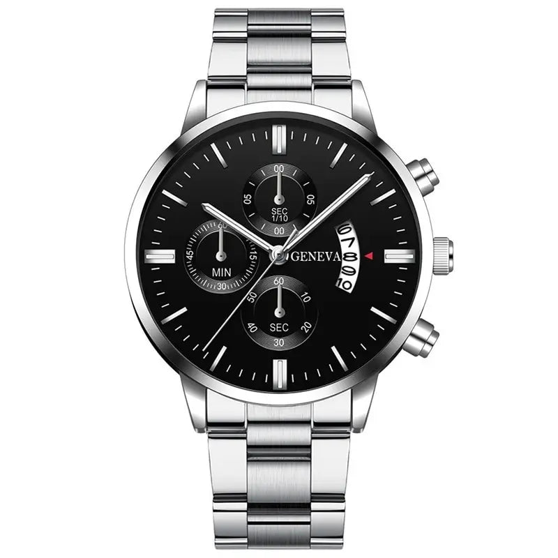 Luxury Men's Quartz Watch - Silver Stainless Steel Business Clock
