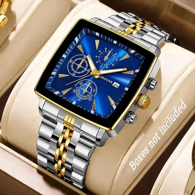 Luxury Square Quartz Watch - Stainless Steel Business Wristwatch