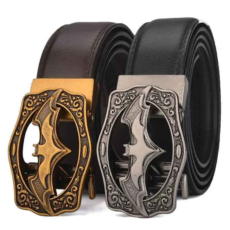 Automatic buckle belt - vintage men's genuine leather belt in black and brown with gold and silver hardware