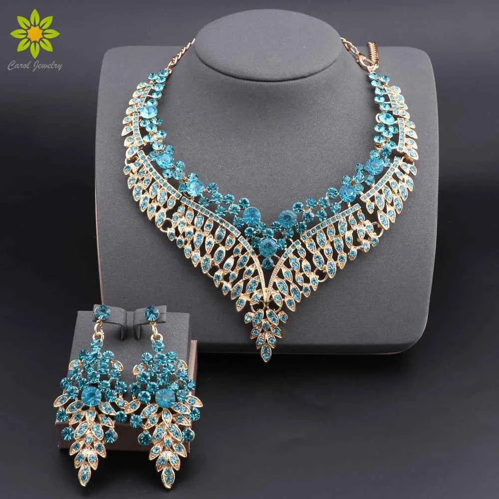 Elegant Crystal Jewelry Set - Rhinestone Necklace & Earrings