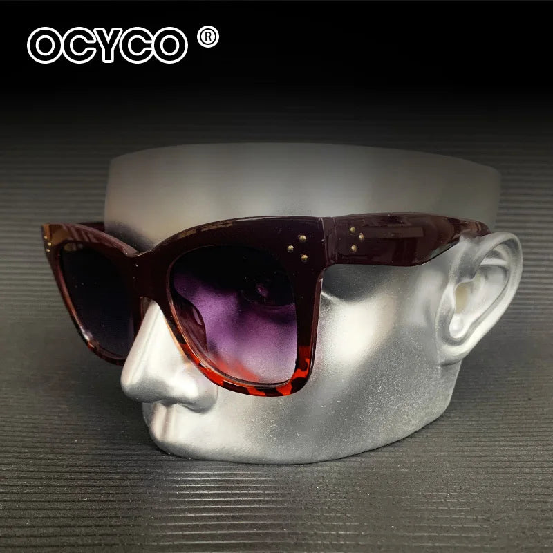 Luxury Rectangle Sunglasses - Gradient Lens & Rivet Details