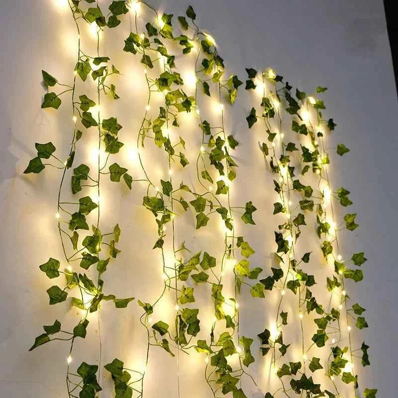 Tulique Premium Artificial Vine Fairy Lights - Green Leaf Garland