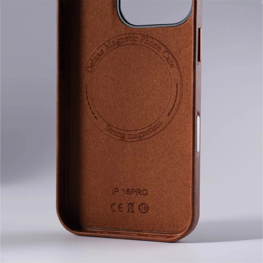 Luxury Retro Leather MagSafe Phone Case with Alloy Lens