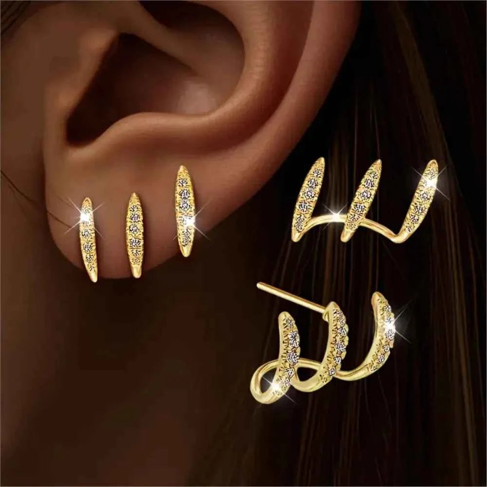 Elegant Rhinestone Three-Claw Earrings - Luxurious Party Jewelry