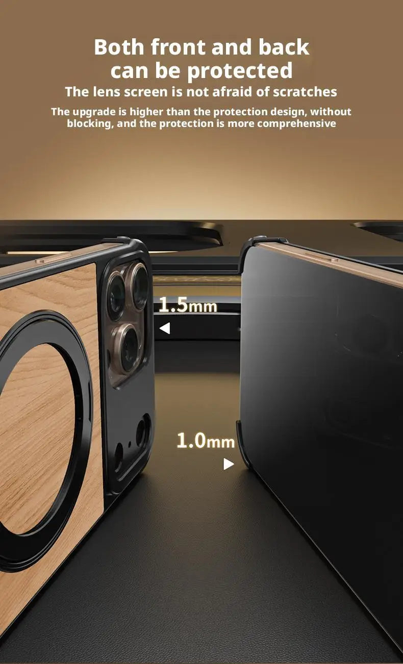 Premium iPhone Rotating Case - Metal & Leather Grain