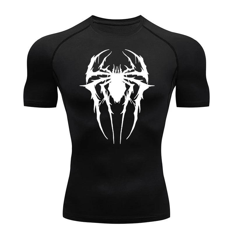 compression shirt - men's athletic quick dry rash guard in black with spider graphic