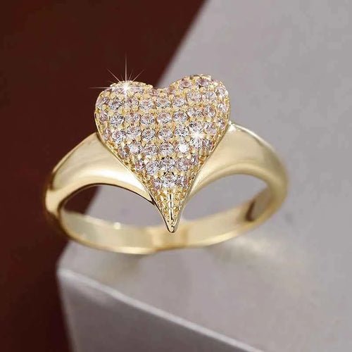 Heart cubic zirconia ring - golden white and silvery white options with a sparkling heart design