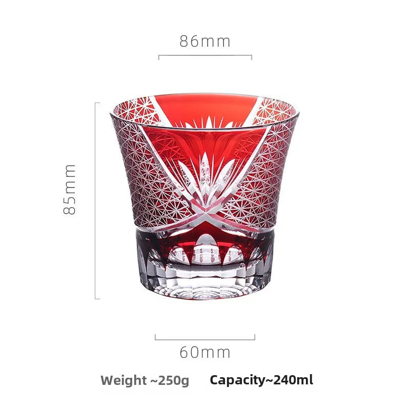 Premium Crystal Whiskey Glass - Hand-Carved Japanese Design