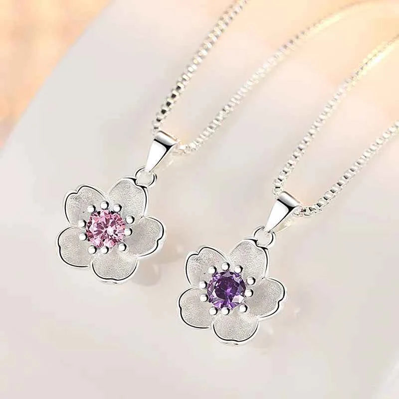 Elegant Sterling Silver Peach Blossom Necklace - Luxury Jewelry