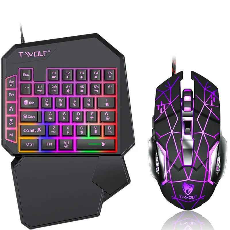 Premium Gaming Keyboard Mouse Set - 40-Key One-Handed RGB