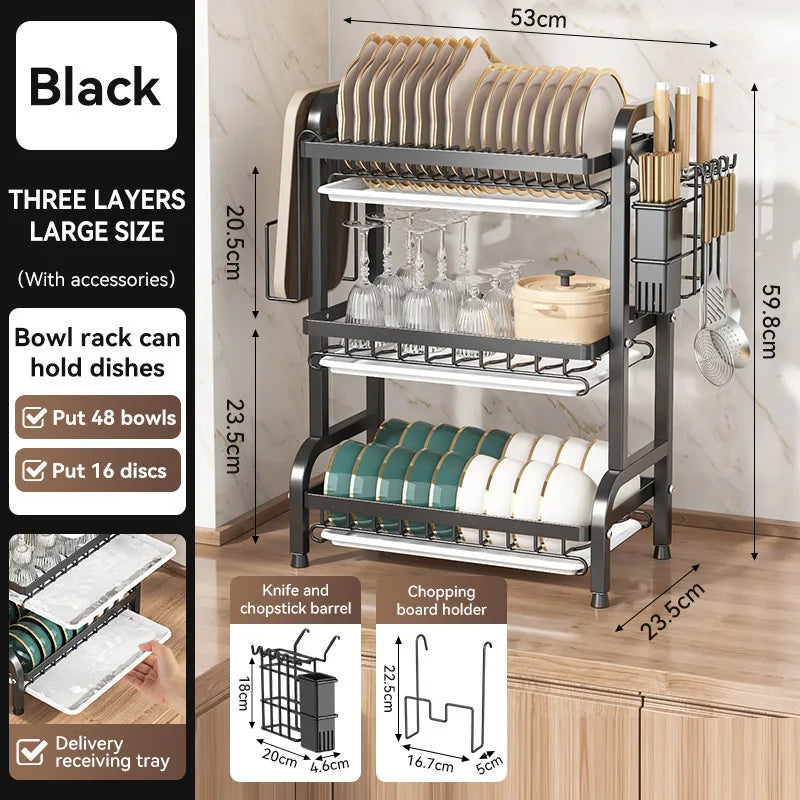 Premium Countertop Dish Drying Rack with Utensil & Spice Holder