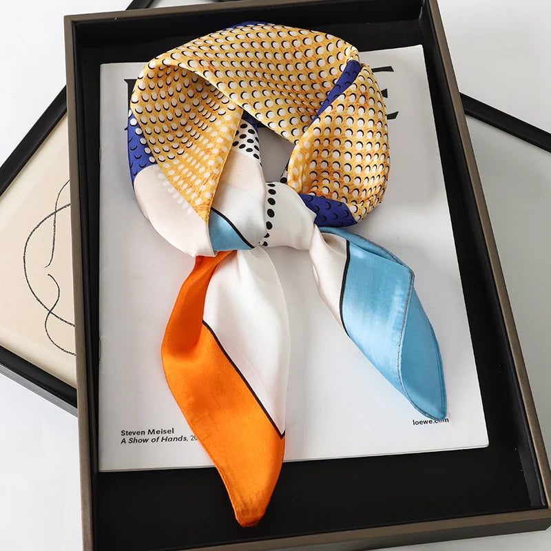 Luxury Silk Square Scarf - Elegant Satin Print Neck Wrap