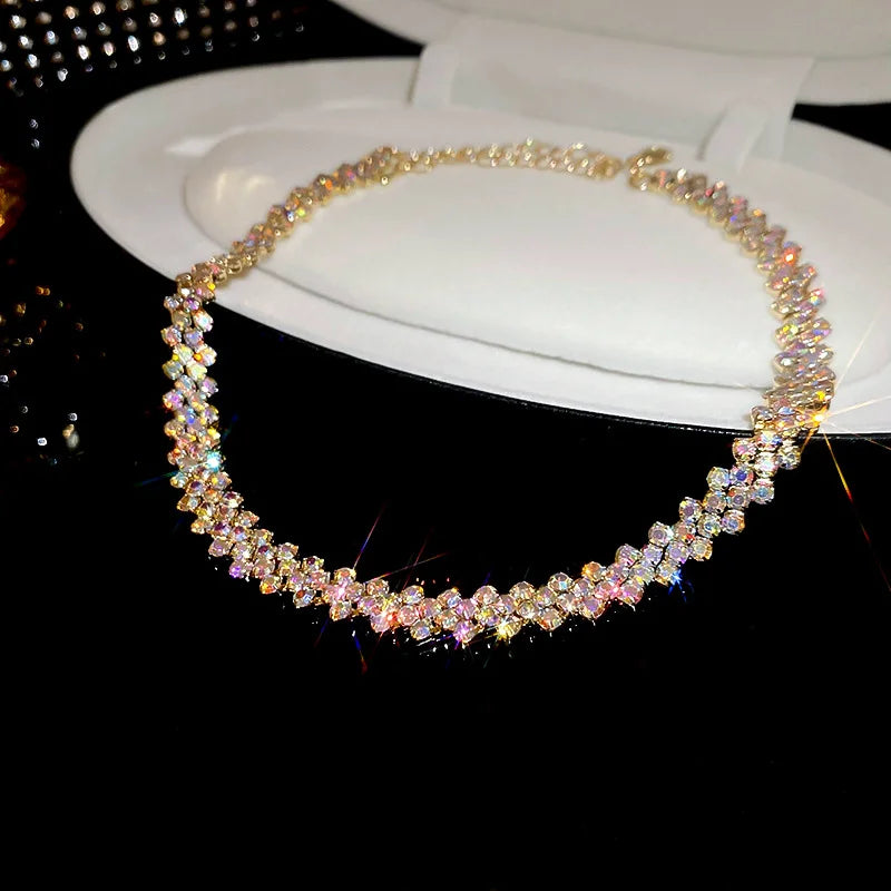 Luxury Shiny Full Rhinestone Choker Necklace - Geometric Crystal Jewelry