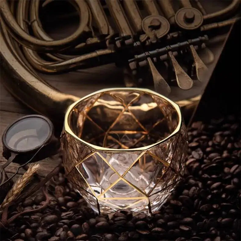 Elegant Luxury Whiskey Glass - Crystal & Golden Line Design