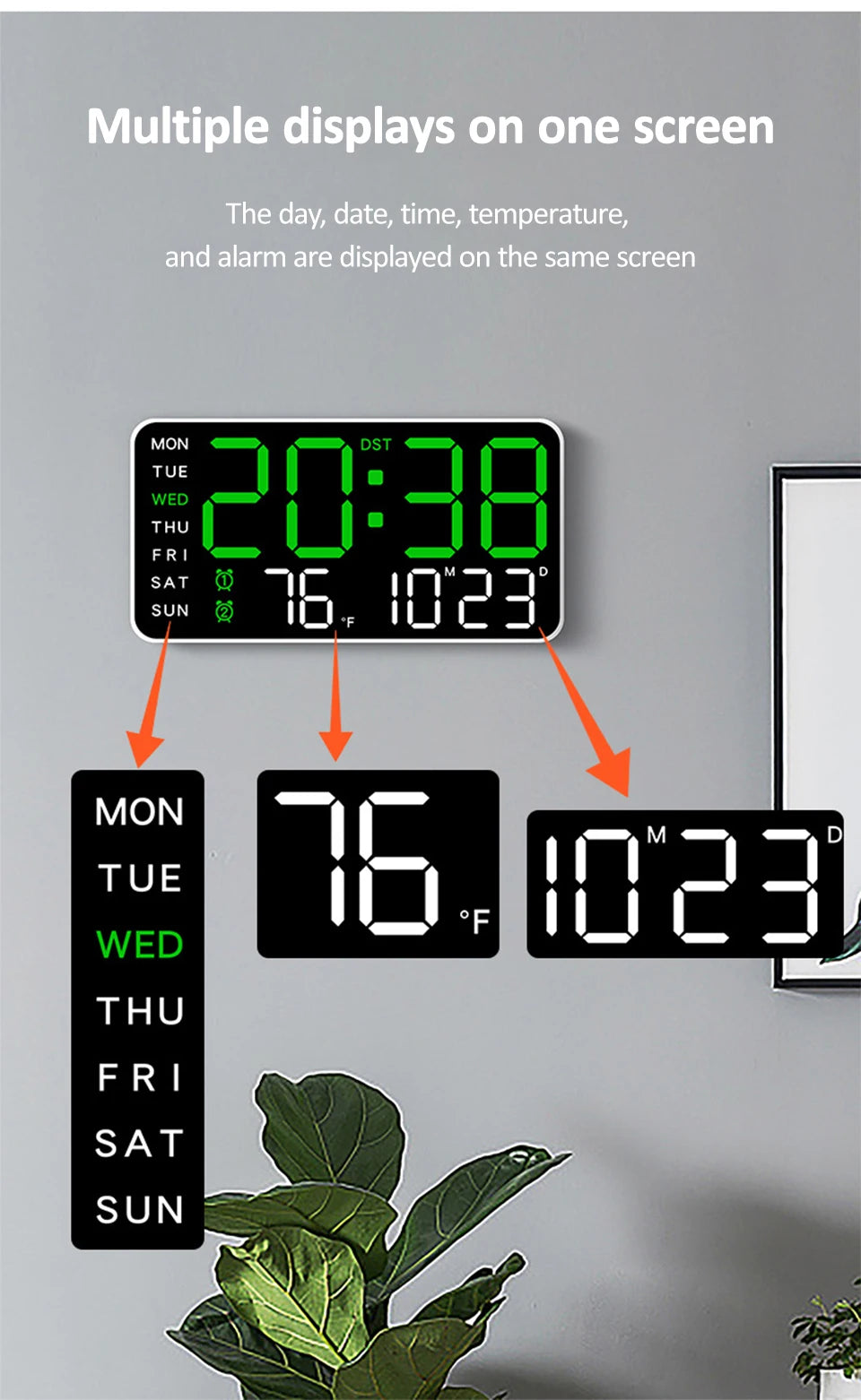 Premium Large Digital Wall Clock - Remote Control & Dual Alarms
