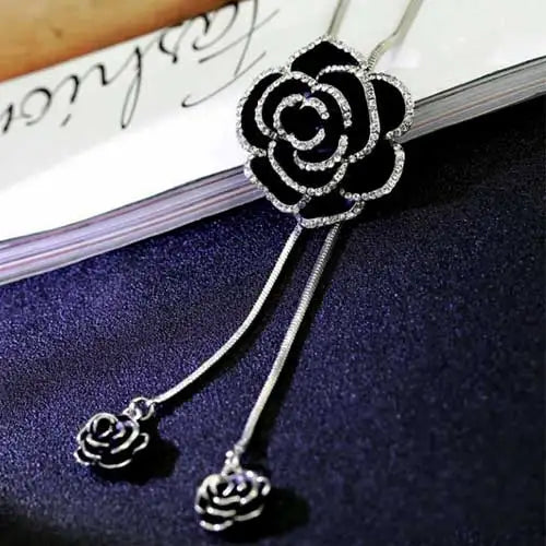Luxury Crystal Flower Long Sweater Necklace - Elegant Pendant