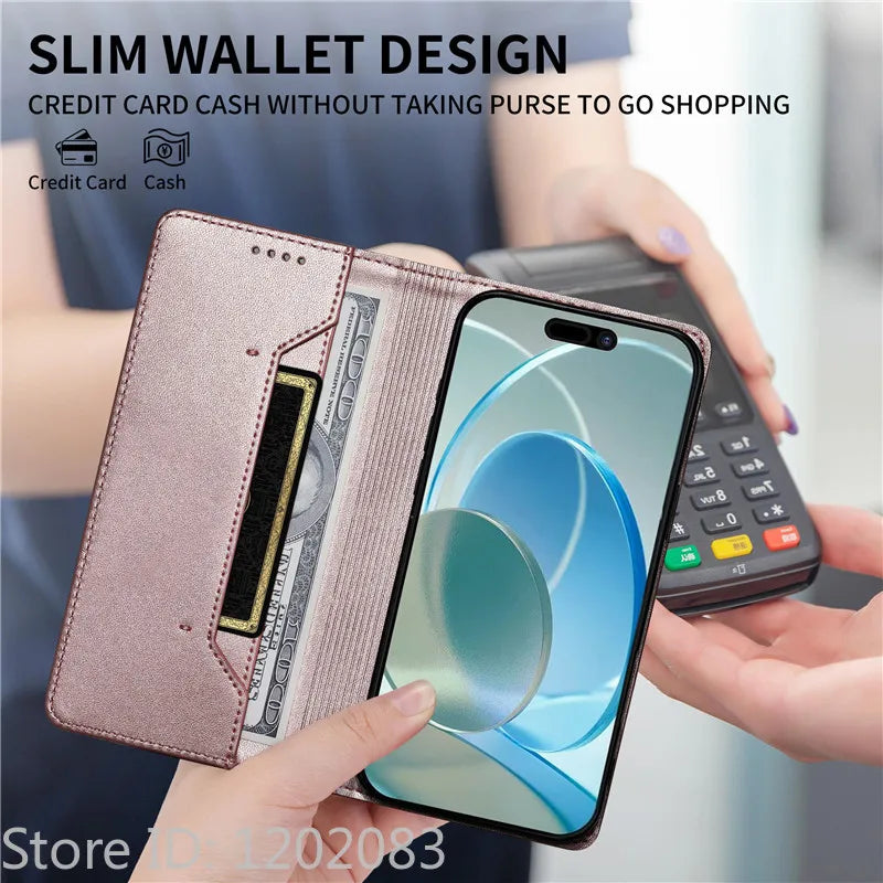 Luxury Magnetic Leather iPhone Case - Wallet Flip Cover