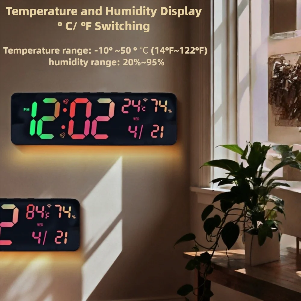Premium Large RGB Digital Clock - Temp, Humidity & Date