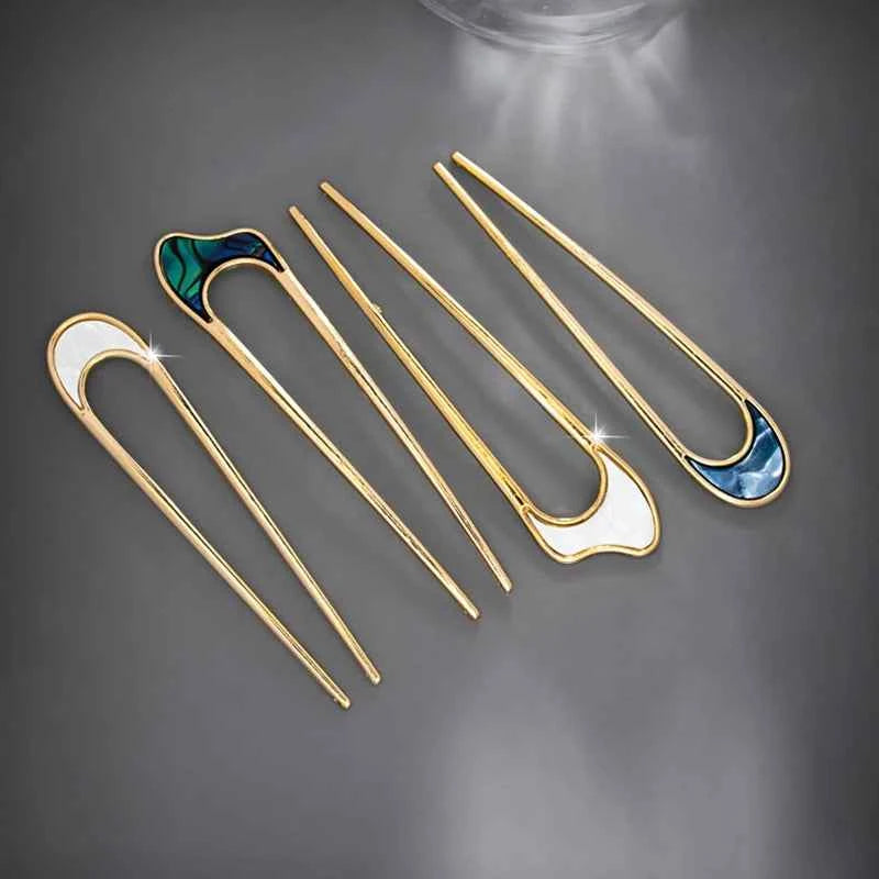 Luxury Metal U Shape Hair Stick - Elegant Enamel Hairpin