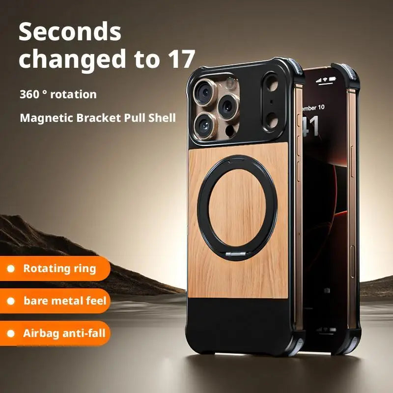 Premium iPhone Rotating Case - Metal & Leather Grain